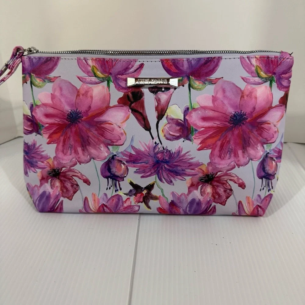 75. Steve Madden Pink and Purple Floral Cosmetic Bag